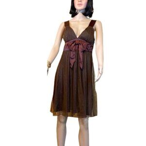 SPEECHLESS RIBBON BOW CHIFFON EVENING COCKTAIL PARTY BROWN V NECK MINI …